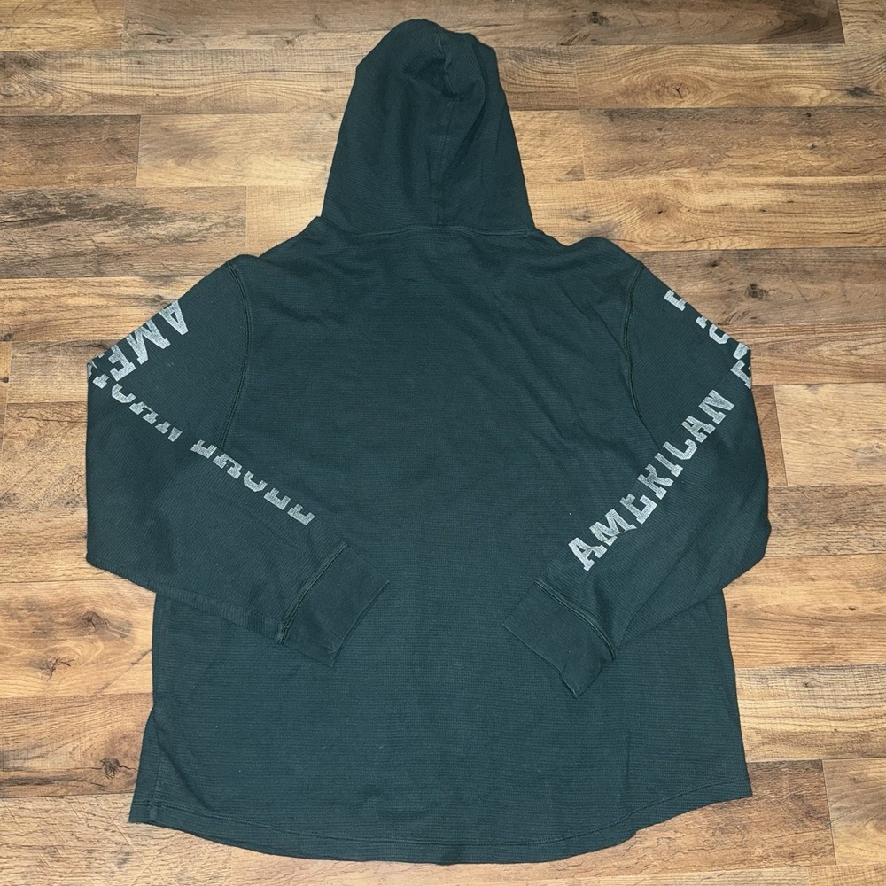 American Eagle Outfitters Thermal Hoodie‎ Mens 2XL Green Waffle Knit Cotton - Picture 2 of 5